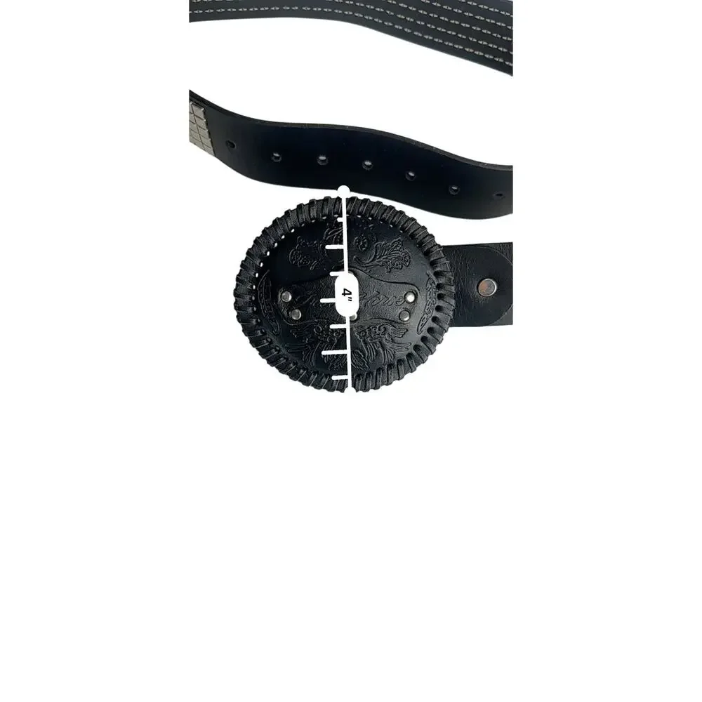 Iron Horse Black Studded Embossed Leather Belt with leather Buckle Size S/M
